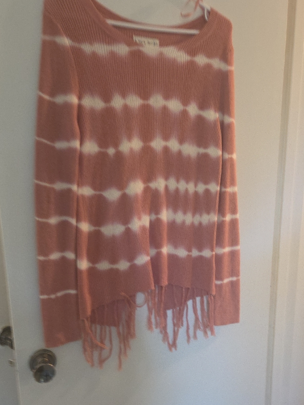 Knox Rose Pink and White Tie-Dye Fringe Sweater